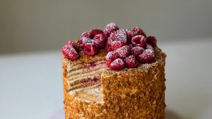 Honey Cake (Medovik) with Raspberry