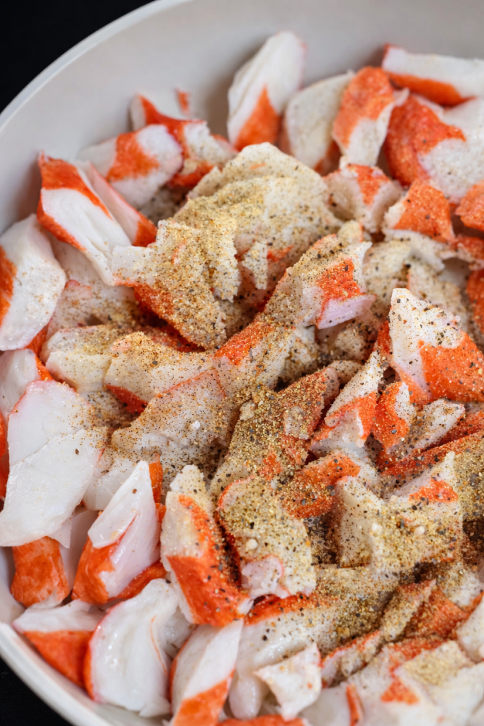 Sauté the Imitation Crab with salt

black pepper

paprika

garlic powder