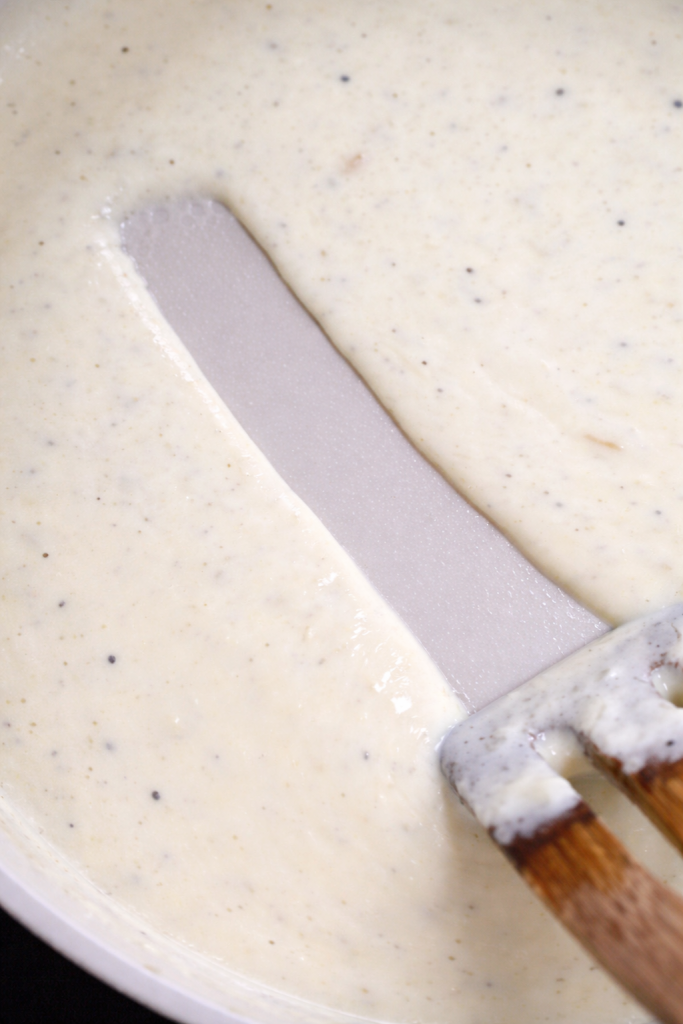 when you run a spatula through the pan, the sauce leaves a trail for a few seconds before coming back together