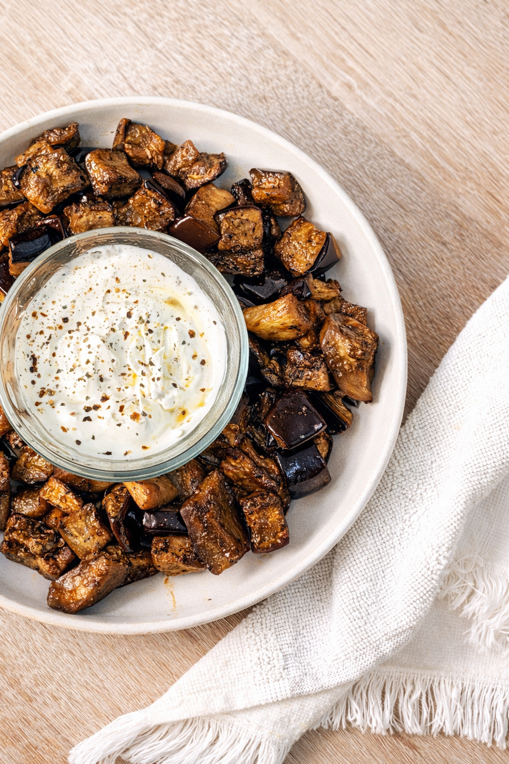 Pan-Fried Eggplant Mediterranean style with Lemon Garlic Sour Cream Sauce