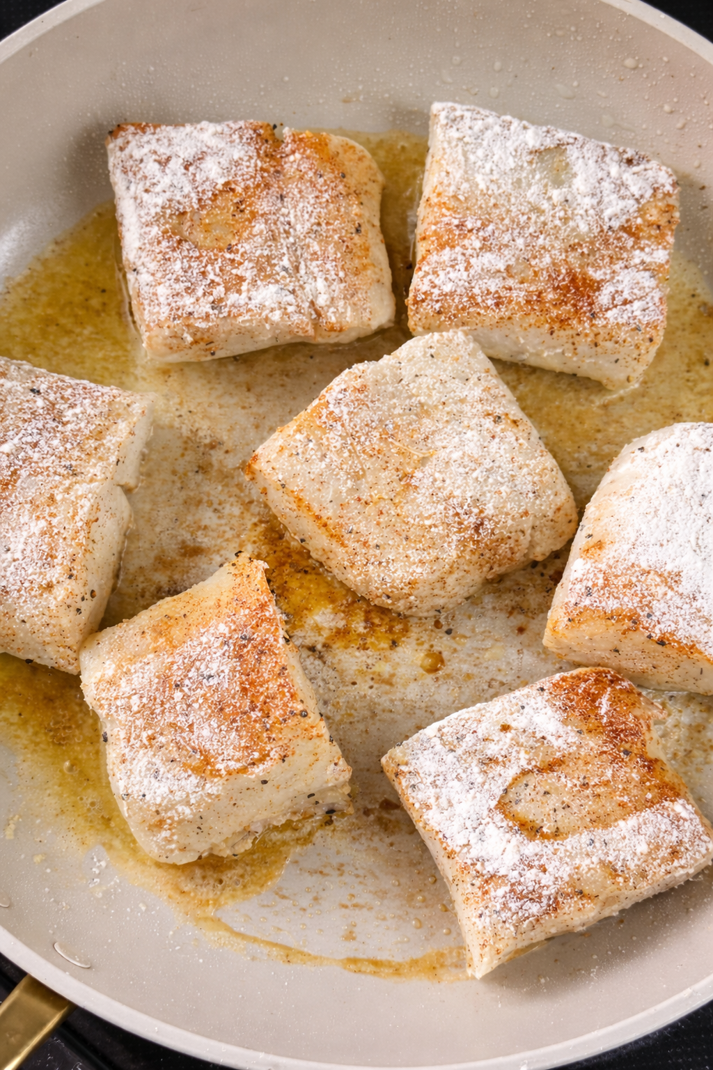 Place cod in the skillet and cook 3–4 minutes without moving it.