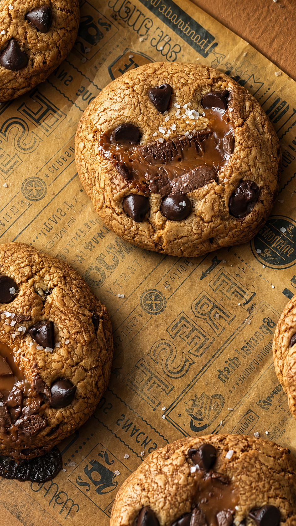 crisp golden edges, a soft and gooey center, pools of melted chocolate, and a hidden salted caramel surprise inside