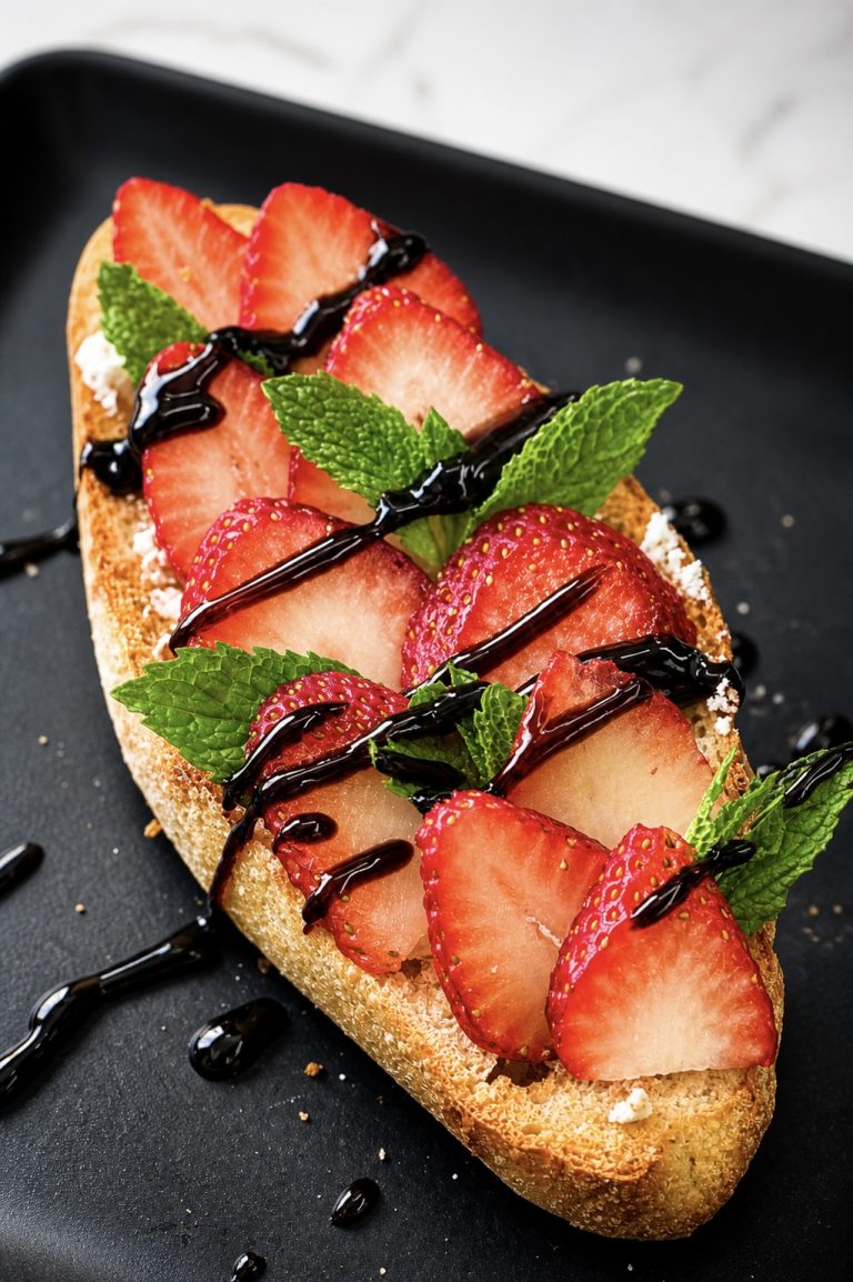 Strawberry Goat Cheese Toast (bruschetta) with Balsamic Glaze