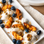 Pan-Seared Peaches with Burrata, Pistachios & Honey, Easy Restaurant-Style Burrata Appetizer with Caramelized Peaches
