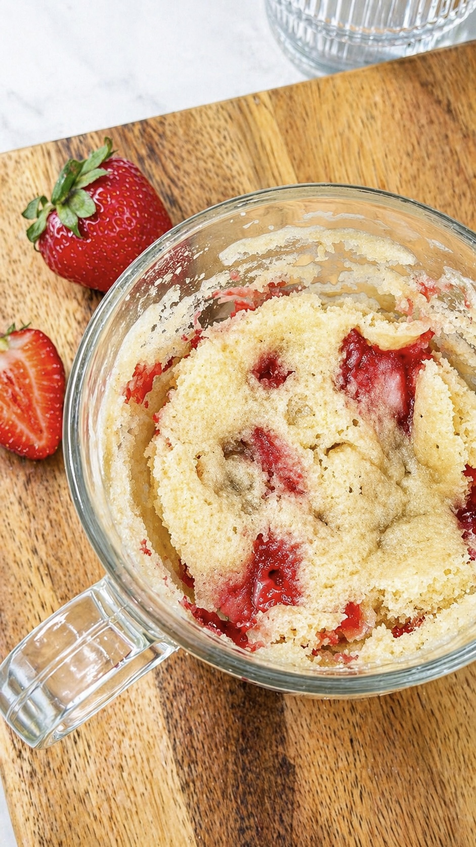 Quick and easy 5-minute strawberry mug cake made in the microwave