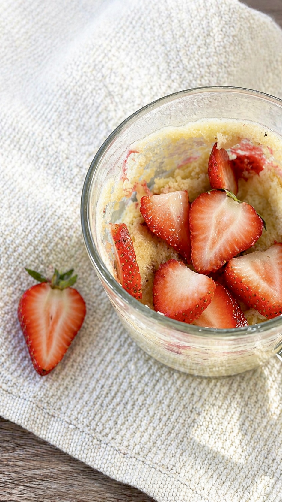 Quick and easy 5-minute strawberry mug cake made in the microwave