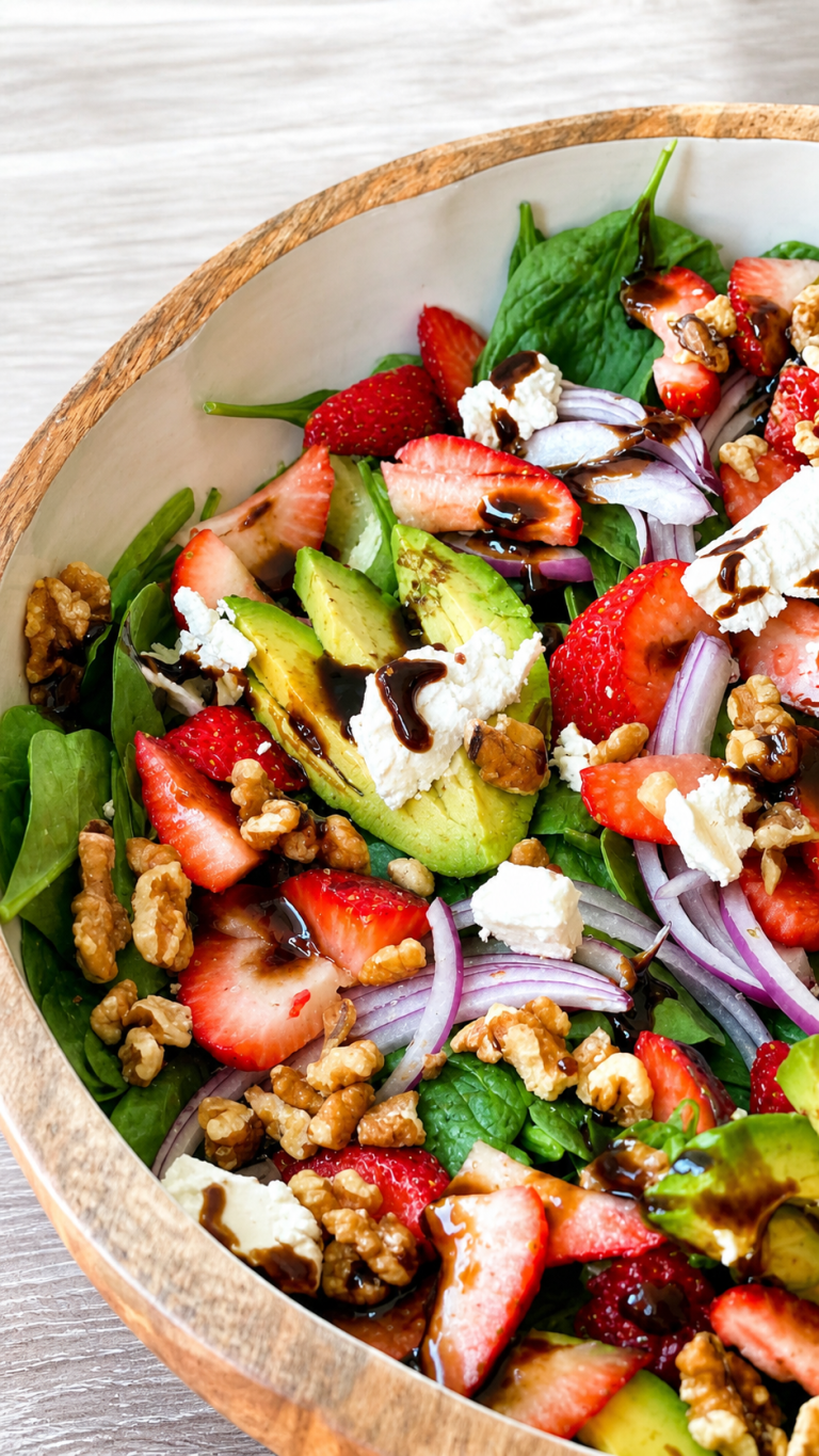 10-Minute Strawberry Avocado Salad with Goat Cheese or Feta (Easy & Fresh) perfect summer salad.