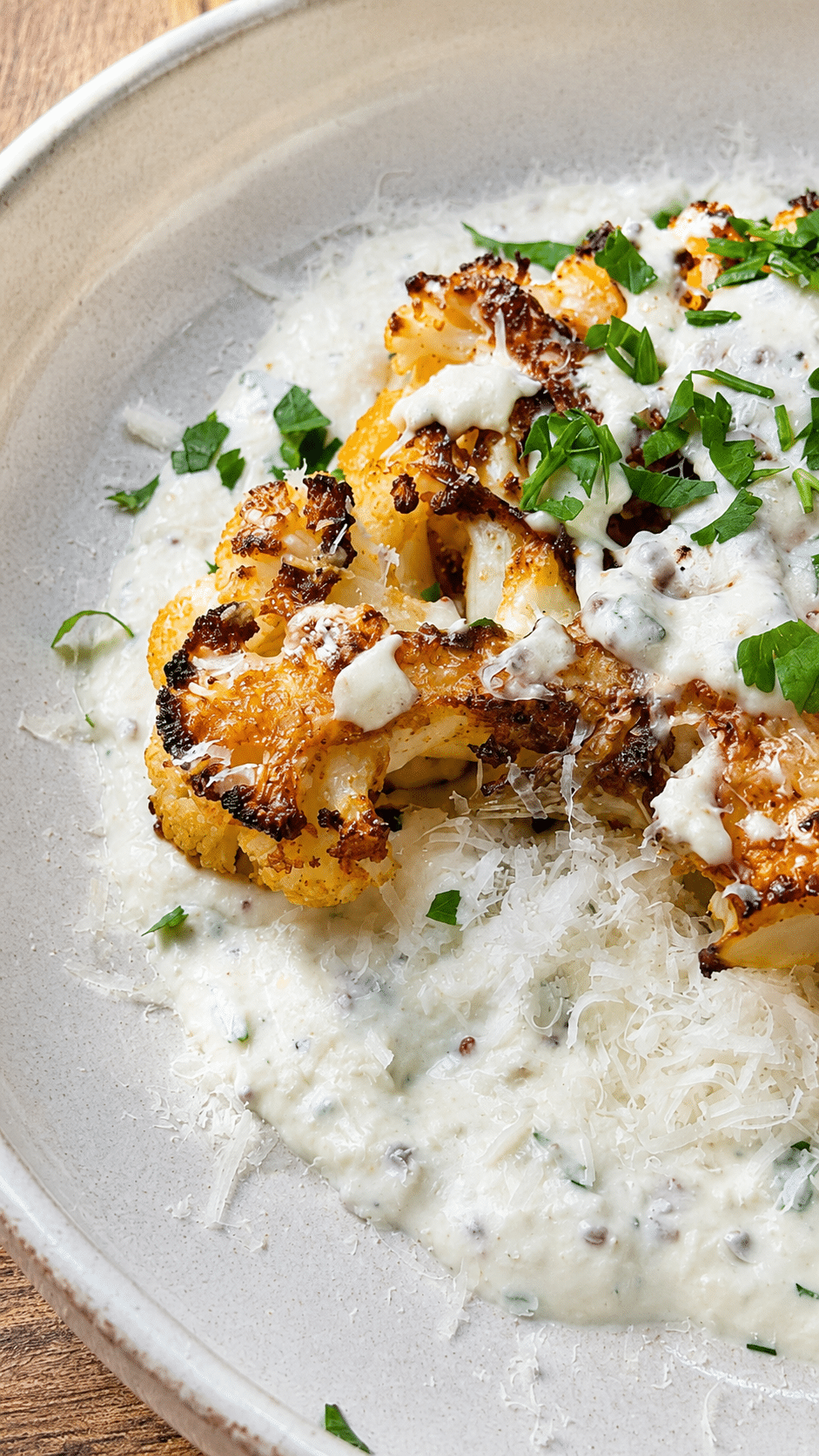 Crispy Oven Roasted Cauliflower Steaks with Creamy Garlic Parmesan Sauce